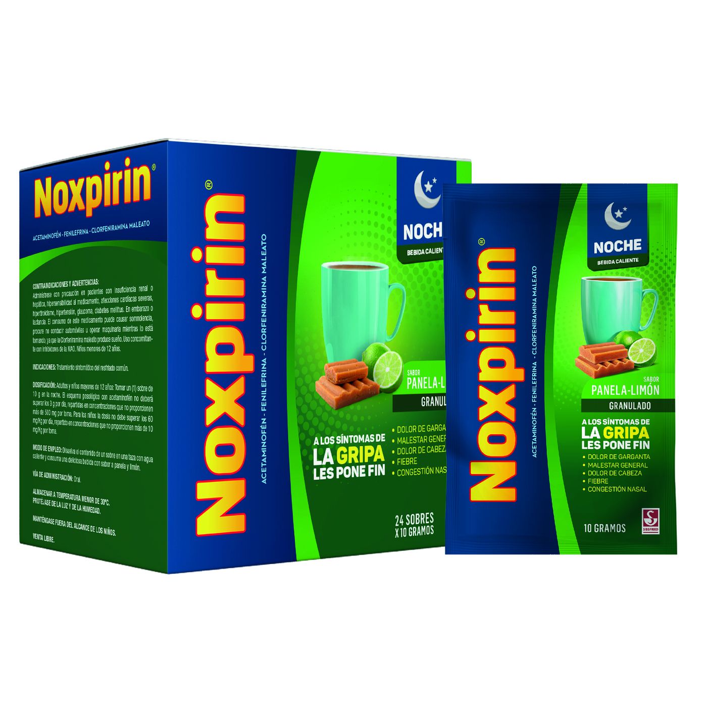 Noxpirin F Noche Siegfried Panela Y Limón Sobre X 10 G Caja X 24 Uds.