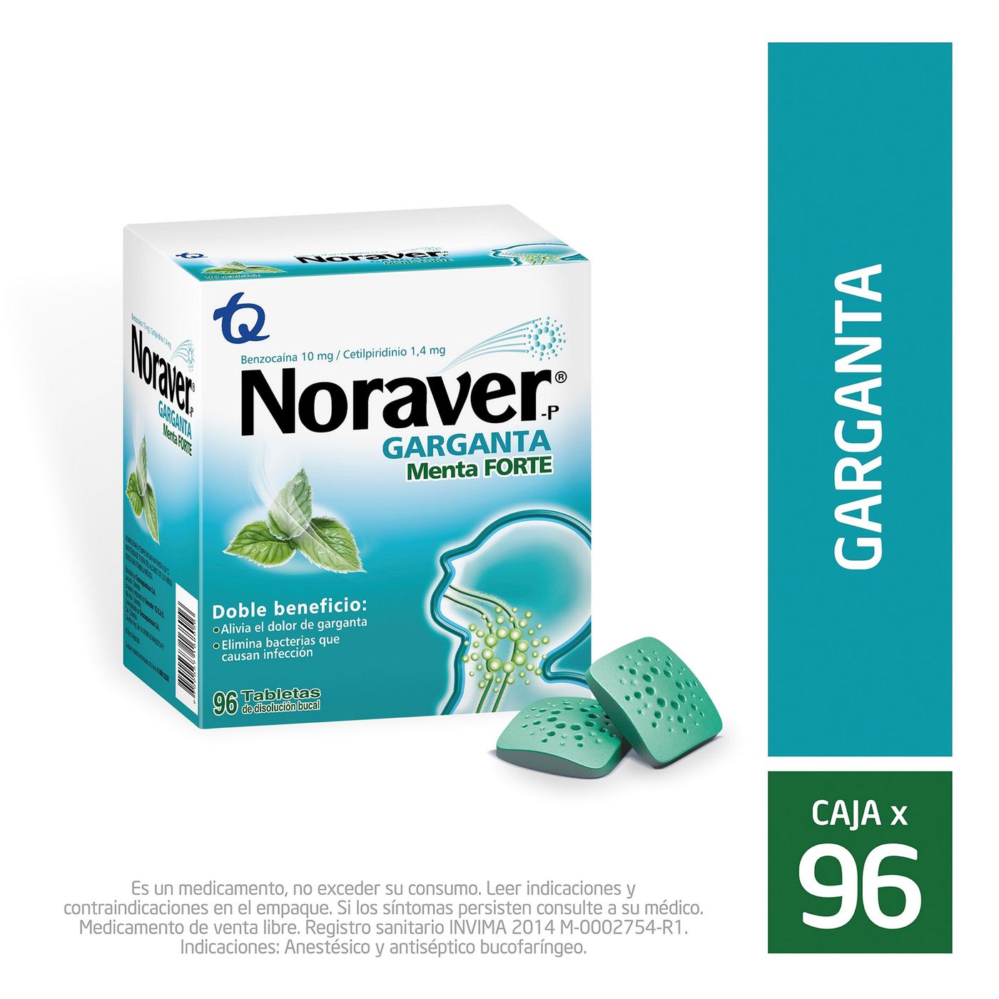 Noraver Garganta Menta Forte Caja X 96 Tabletas.