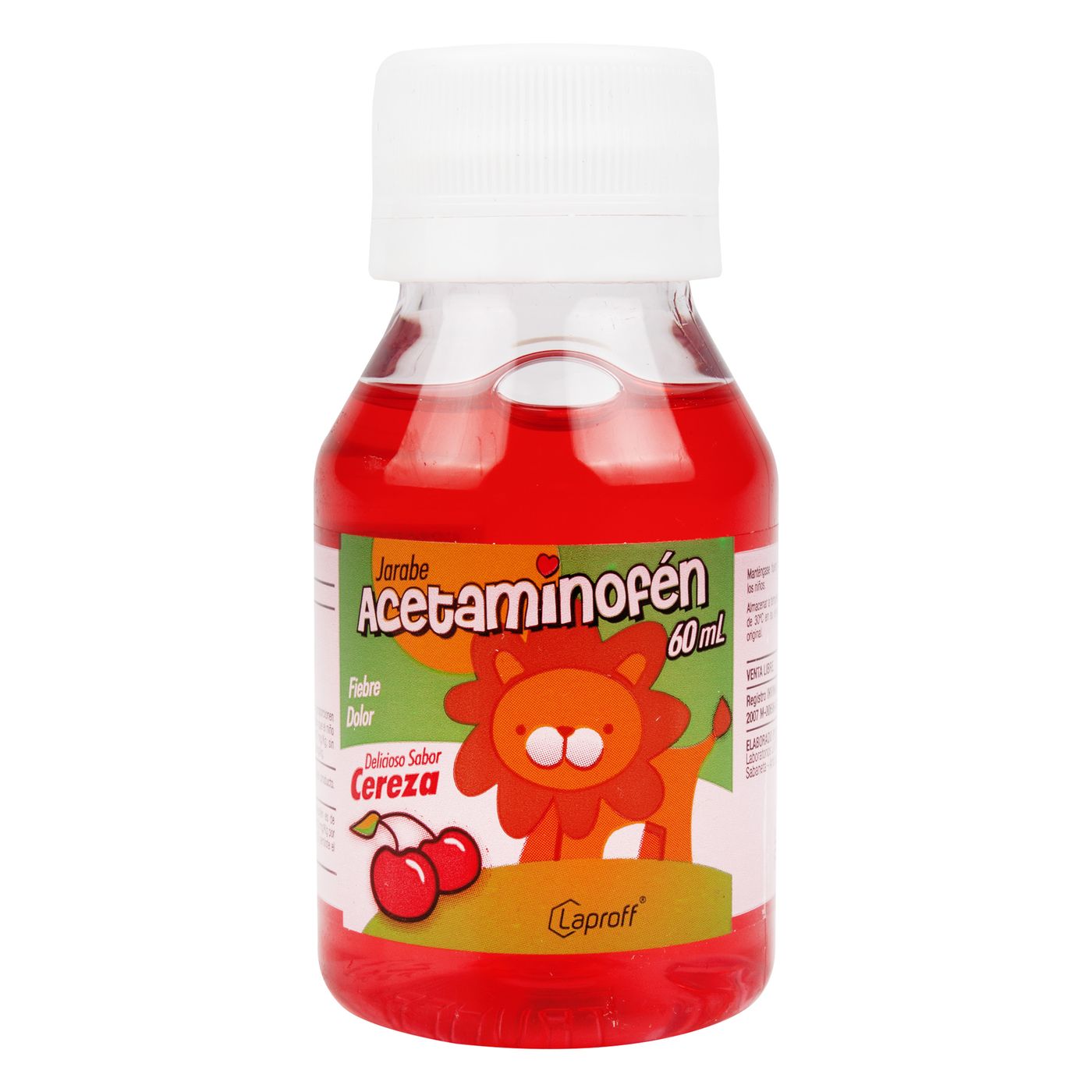 Jarabe Acetaminofén Laproff Cereza Frasco X 60 Ml.