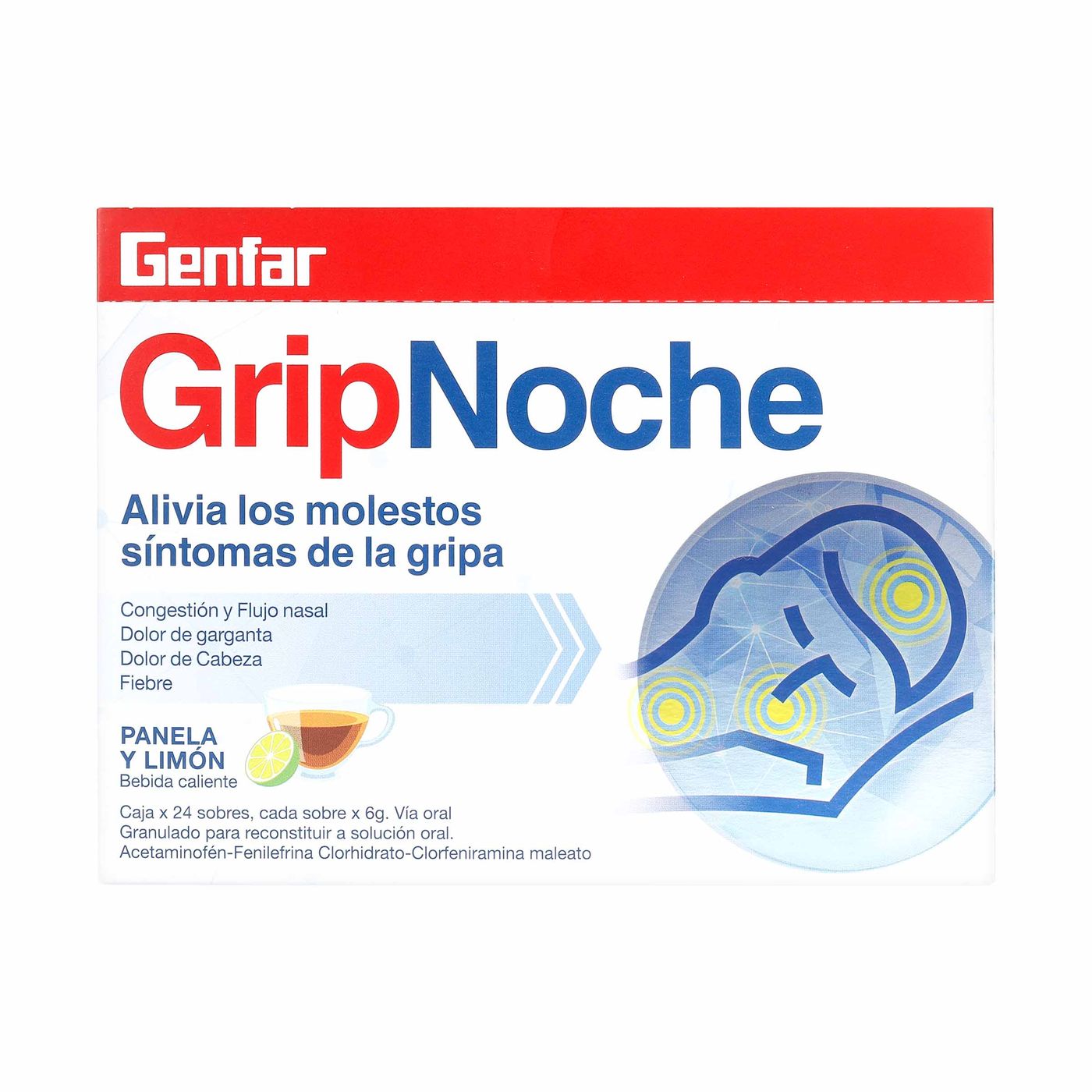 . Grip Noche Genfar Panela y Limón Sobre x 6 g Caja x 24 Uds