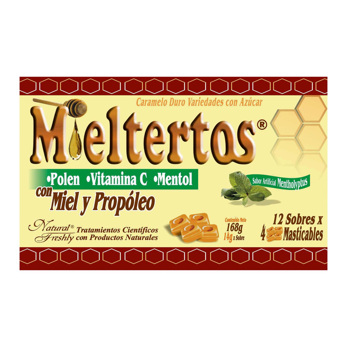 Caramelo Duro Mieltertos Con Miel Y Propóleo Natural Freshly Caja X 168 G X 12 Sobres.