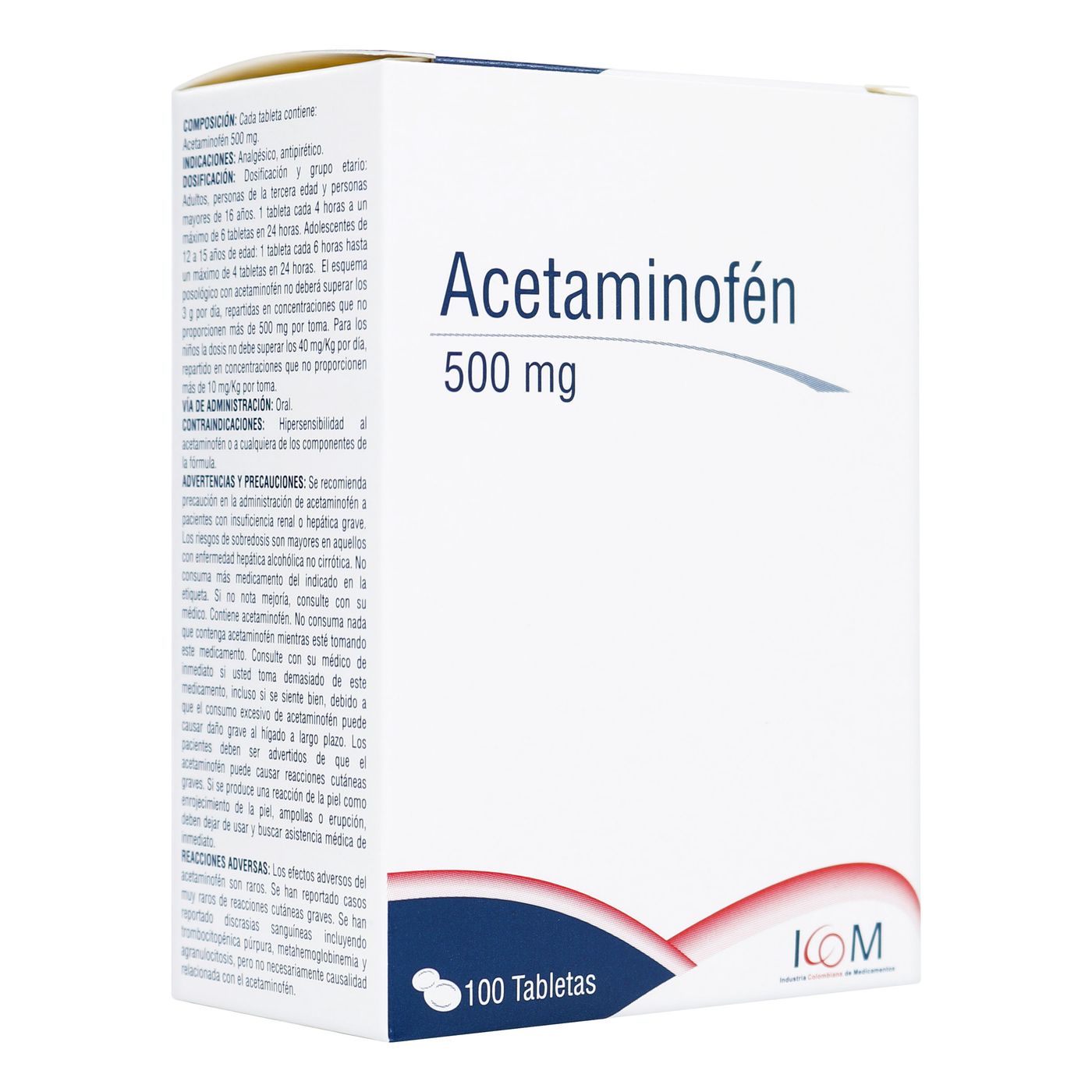 Acetaminofén 500 Mg Icom Caja x 100 Tabletas