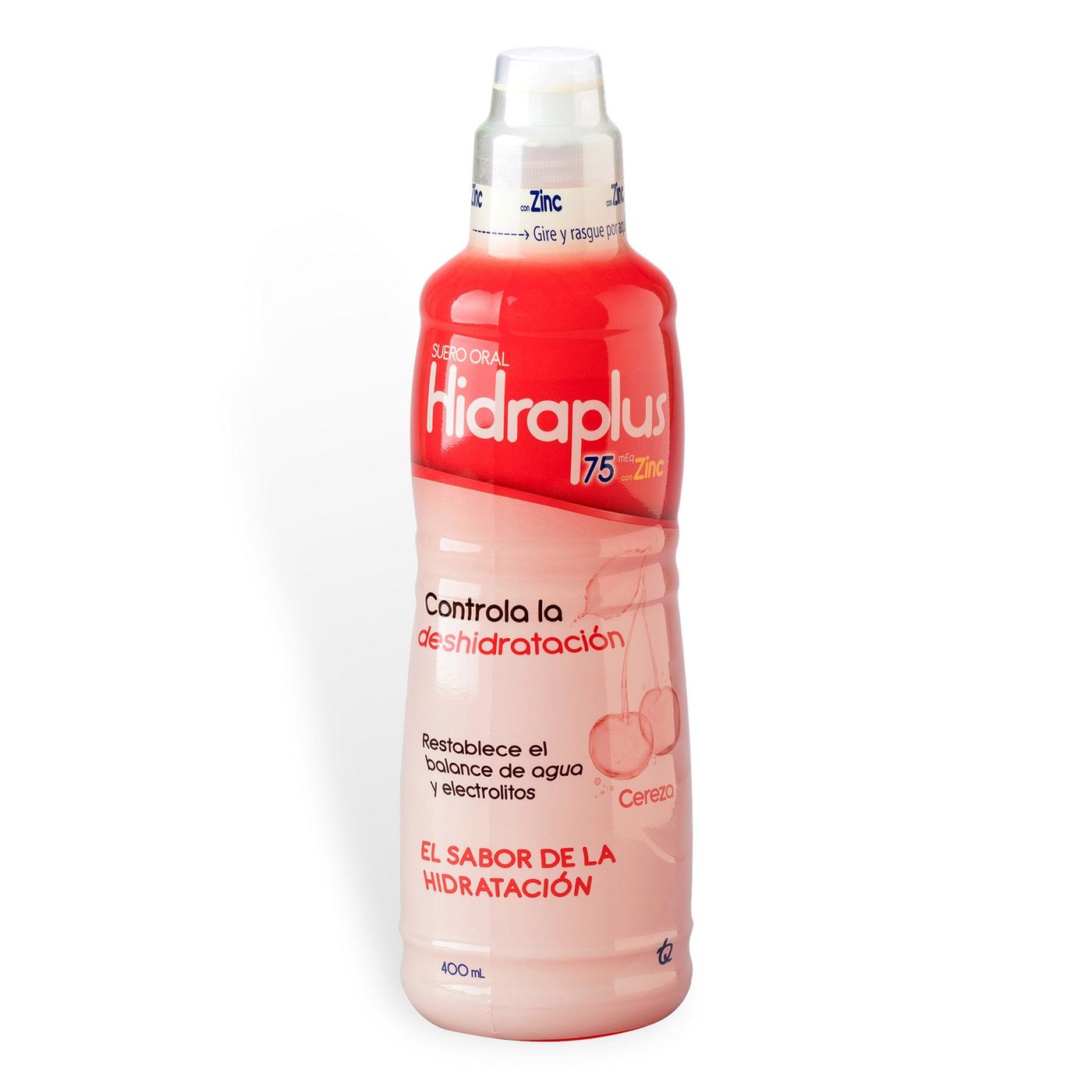 Suero Oral Hidraplus 75 con Zinc Cereza Frasco x 400 mL