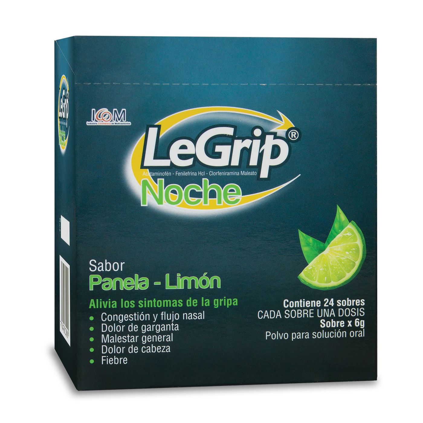 Solución Oral Legrip Noche Icom Panela-Limón Sobre X 6 G Caja X 24 Sobres.