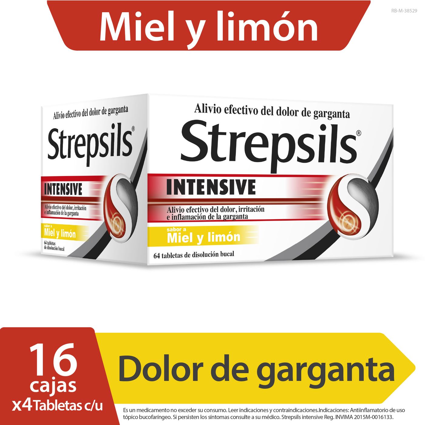 Strepsils Intensive Miel y Limón Caja x 64 Tabletas