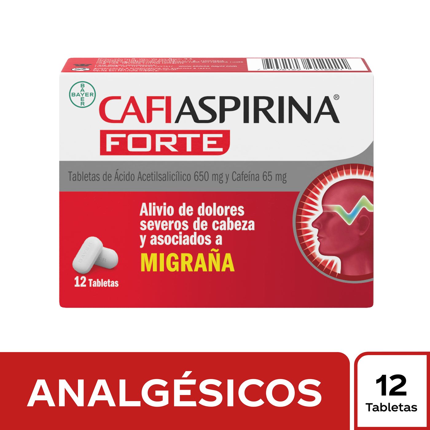 Cafi Aspirina Forte 650 Mg/65 Mg Bayer Caja X 12 Tabletas.