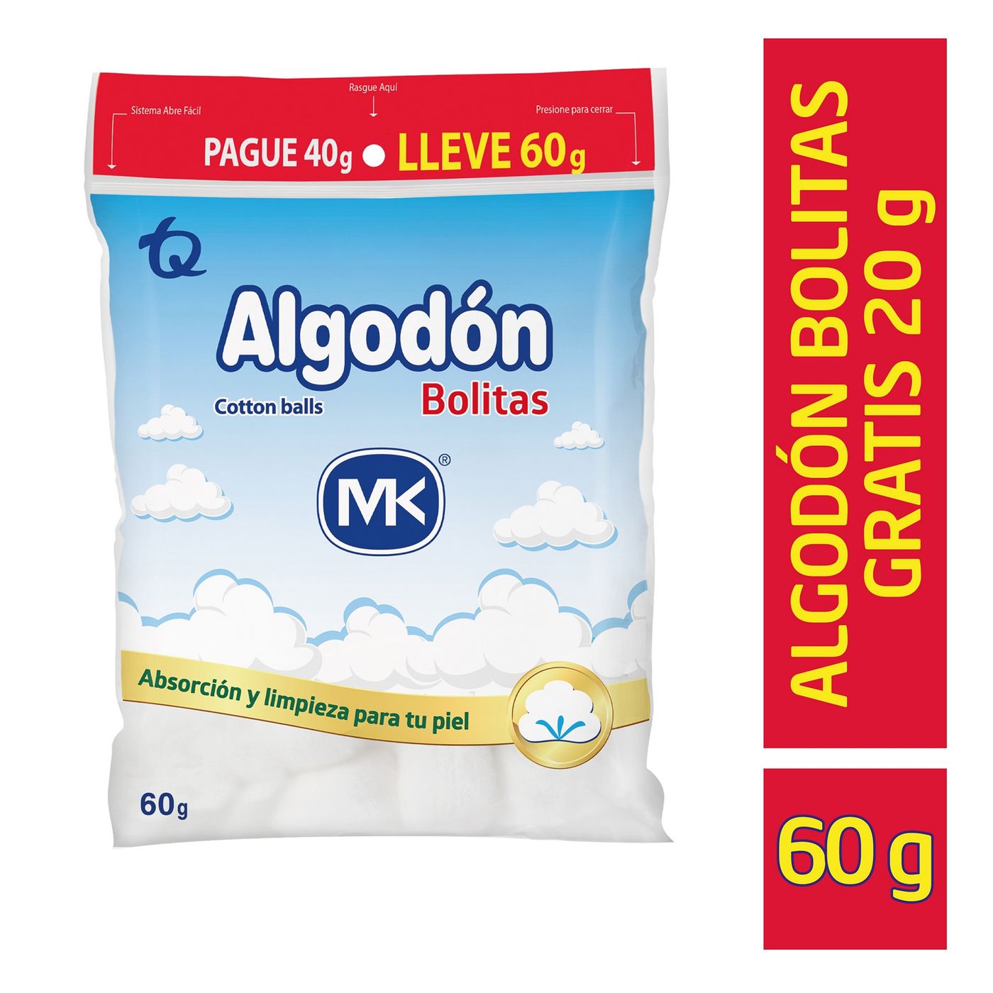 Algodón MK Pomos Paquete x 60 g Pague 40 g Lleve 60 g