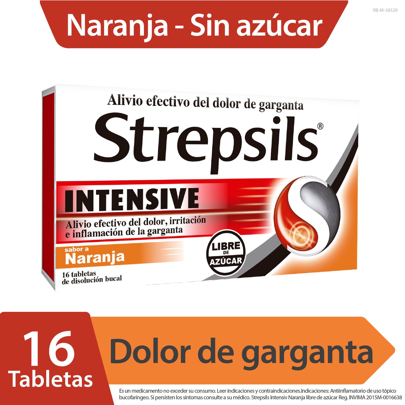 Strepsils Intensive Libre de Azúcar Naranja Caja x 16 Tabletas