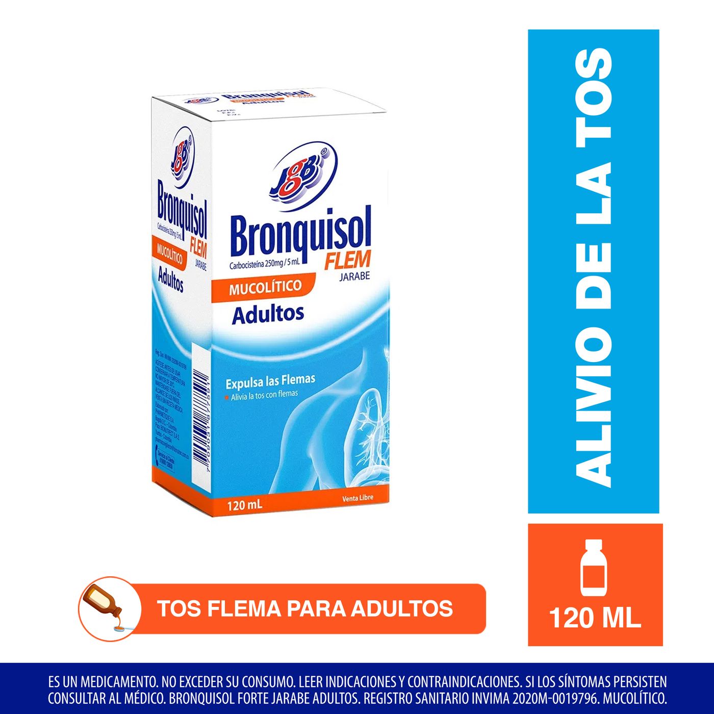 Jarabe Bronquisol Flem Adultos Mucolítico Jgb Frasco X 120 Ml.