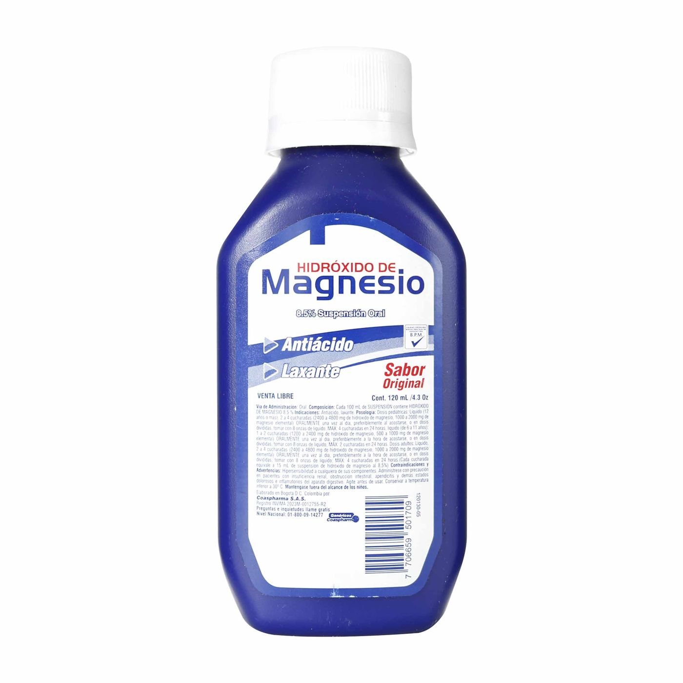 Hidróxido De Magnesio Suspensión Oral 8-5% Coaspharma Frasco x 120 Mililitros