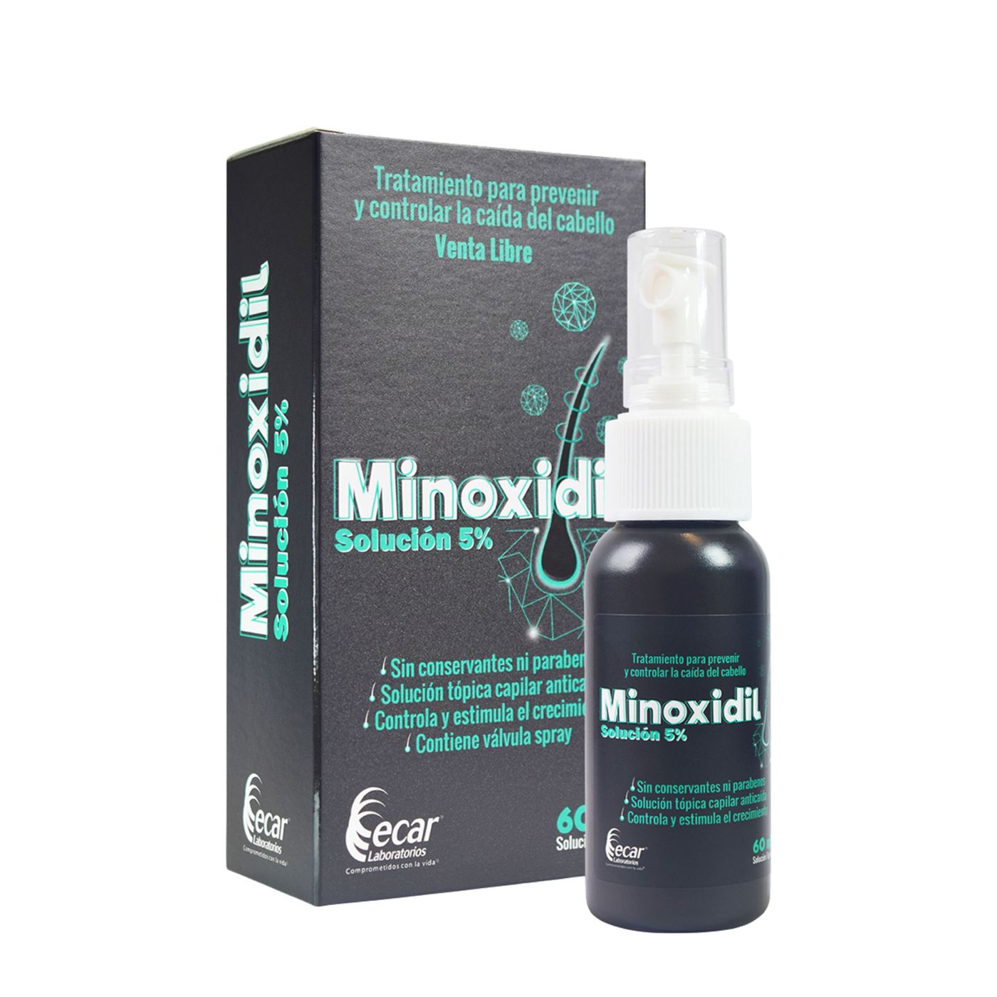 Minoxidil Solución Tópica 5% Ecar Frasco x 60mL