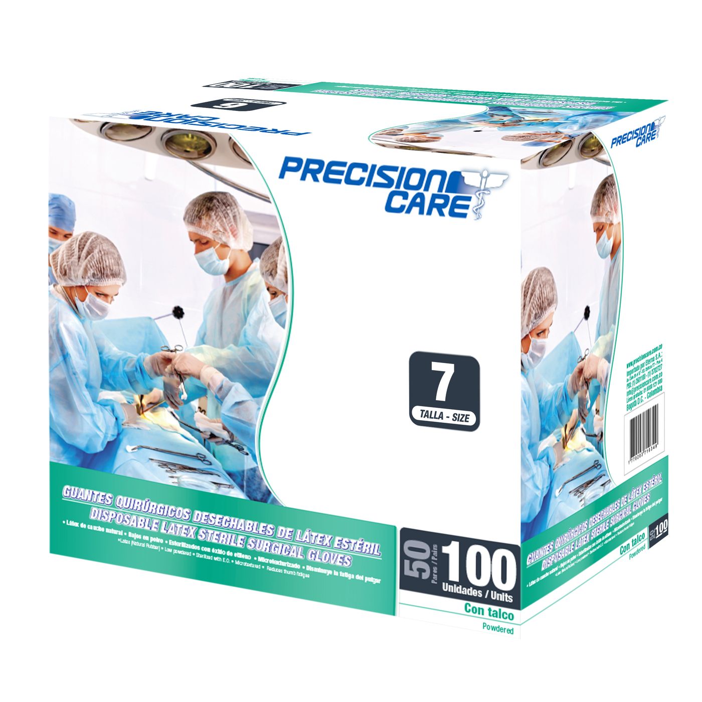 Guantes Quirúrgicos Precisión Care Látex Talla 7 Paquete X 1 Par.