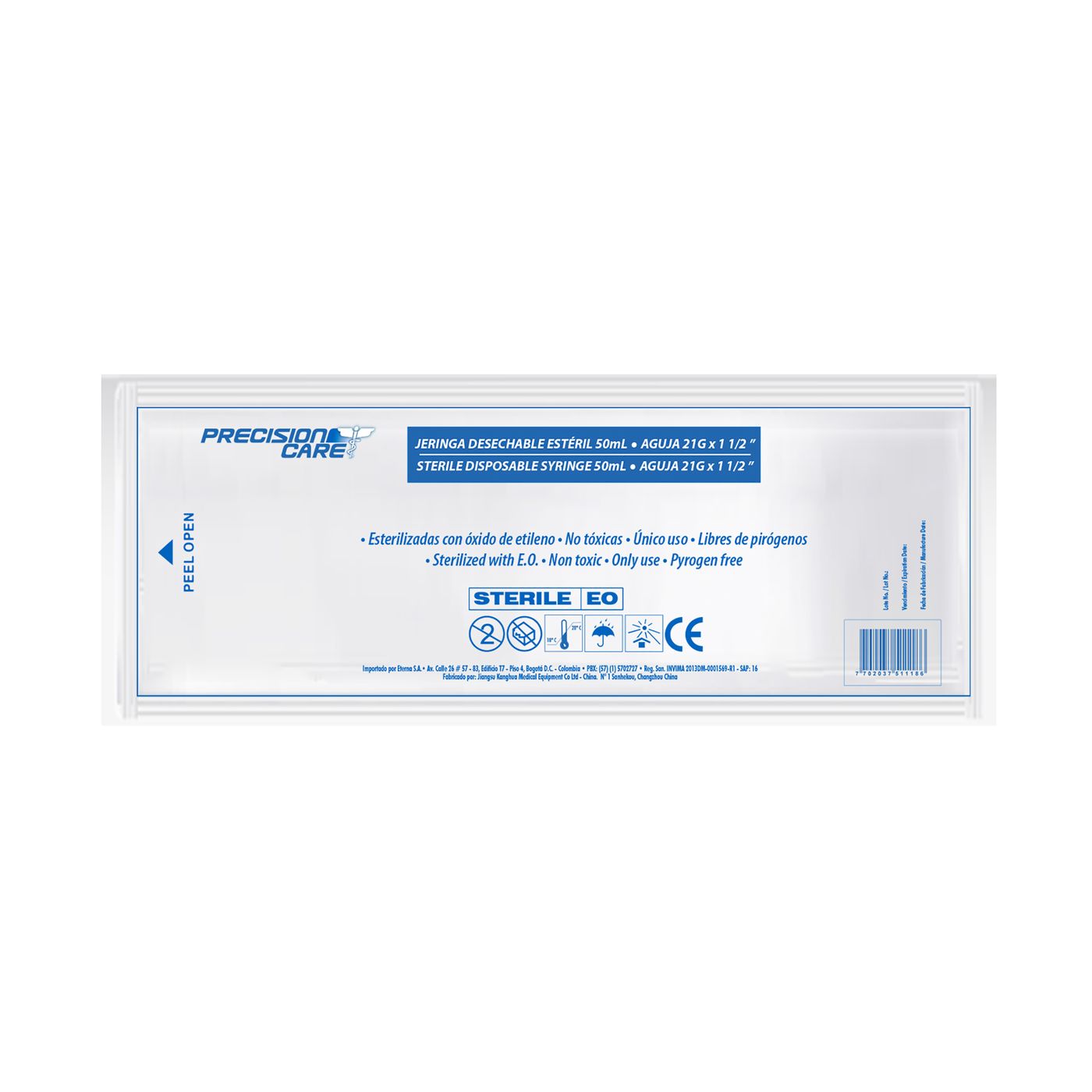 Jeringa Precisión Care Con Aguja 50 Ml 21 G X 1 1/2 Paquete X 1 Ud.