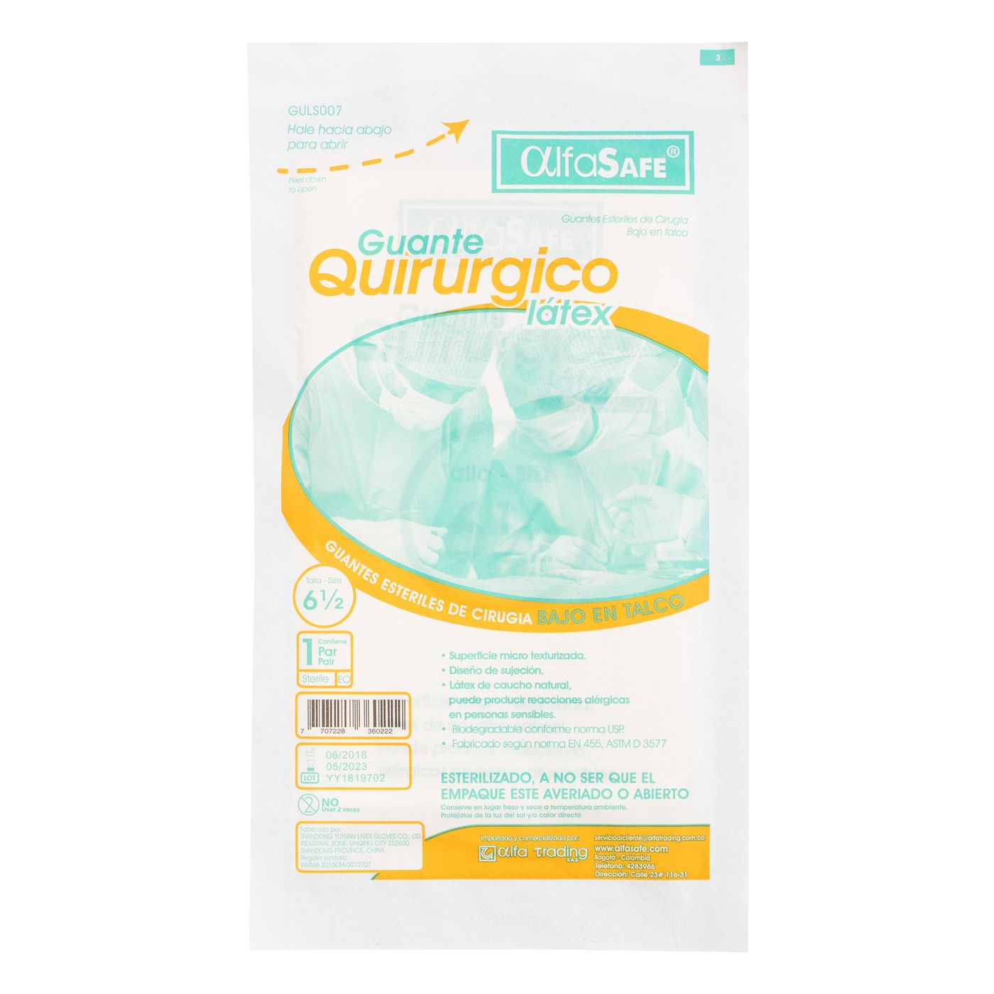Guantes Alfa Safe Látex Talla 6 1/2 Paquete X 1 Par.