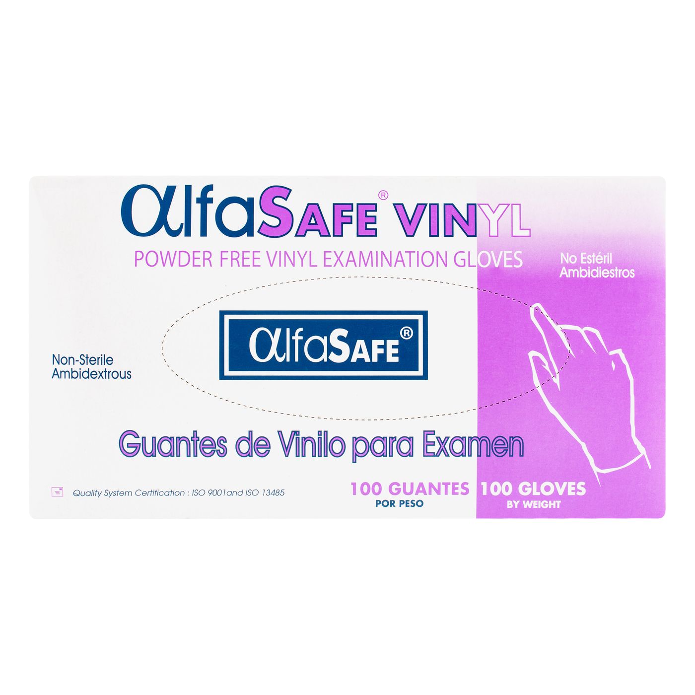 Guantes de Vinilo para Examen Alfa Safe Vinyl Talla M Caja x 100 Uds