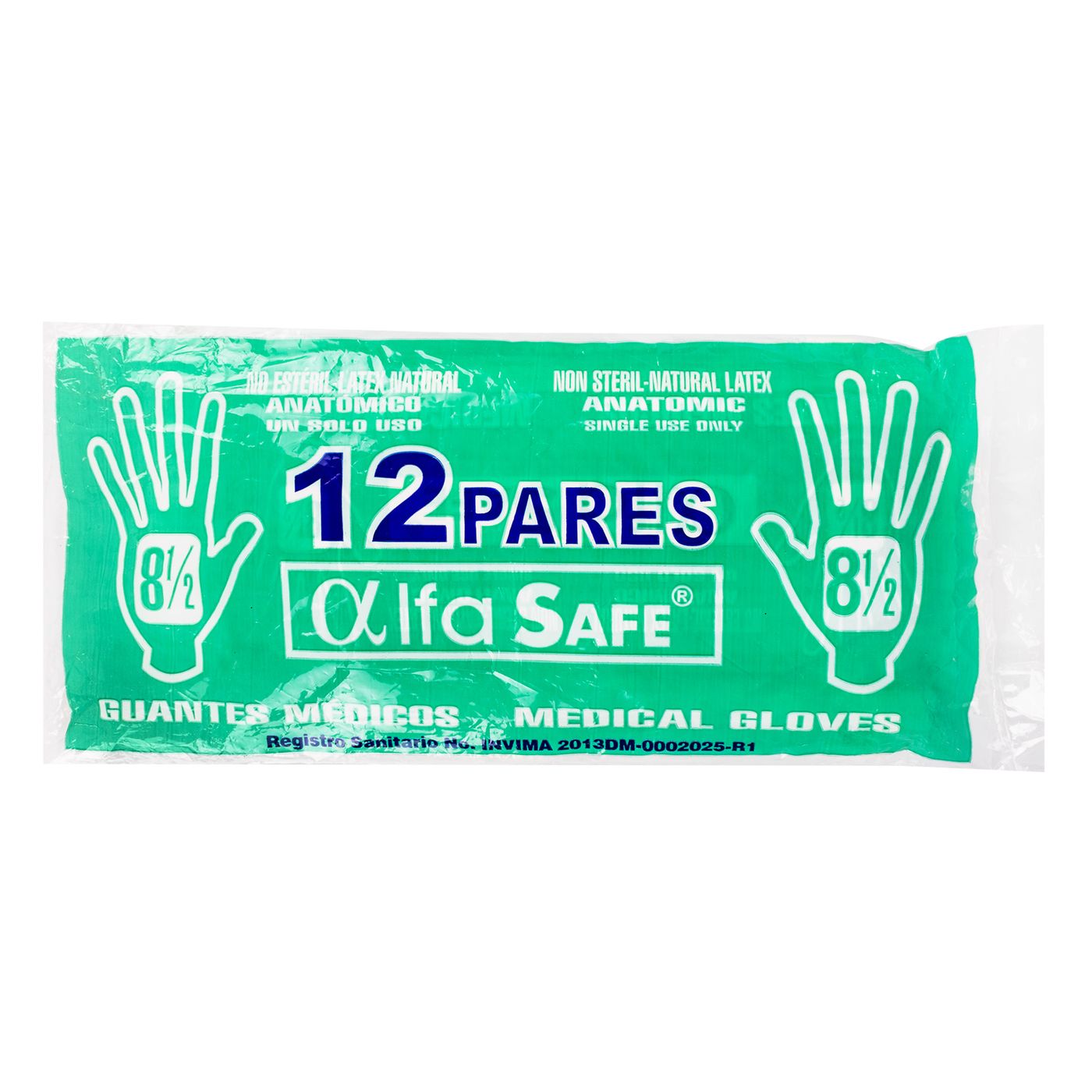 Guantes Médicos Alfa Safe Látex Talla 8 1/2 Paquete X 12 Pares.