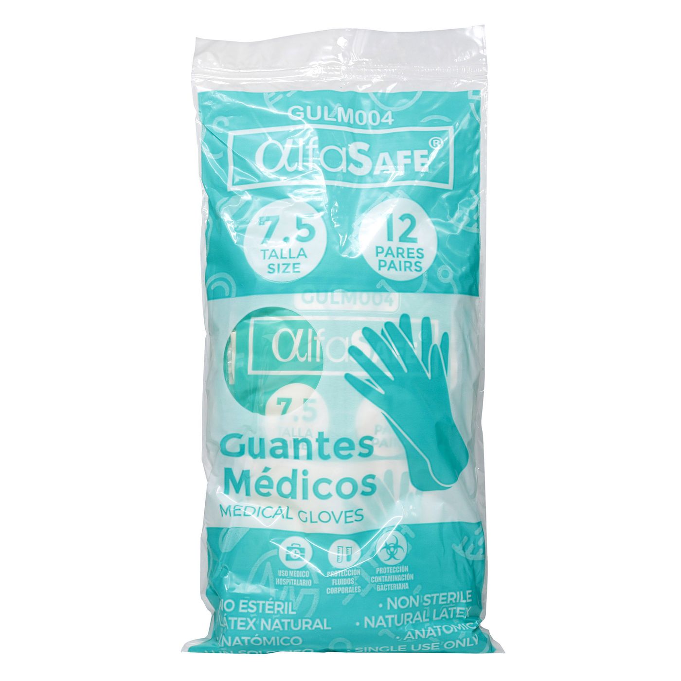 Guantes Médicos Alfa Safe Látex Talla 7 1/2 Paquete X 12 Pares.