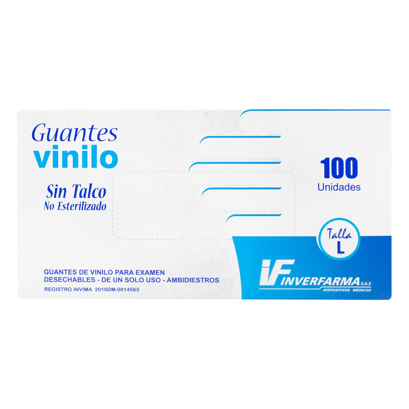 Guantes de Vinilo Inverfarma Talla L sin Talco Caja x 100 Uds