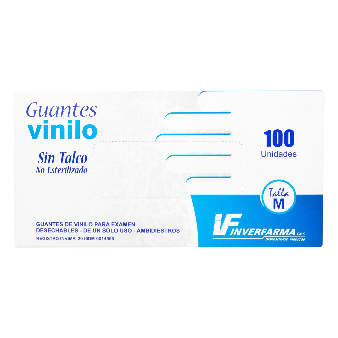 Guantes de Vinilo Inverfarma Talla M sin Talco Caja x 100 Uds