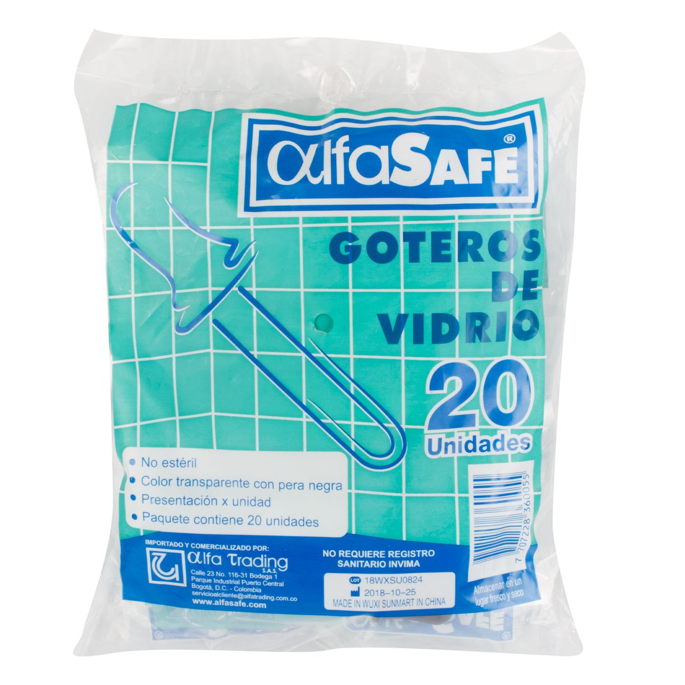 Gotero De Vidrio Alfa Safe Bolsa X 20 Uds.