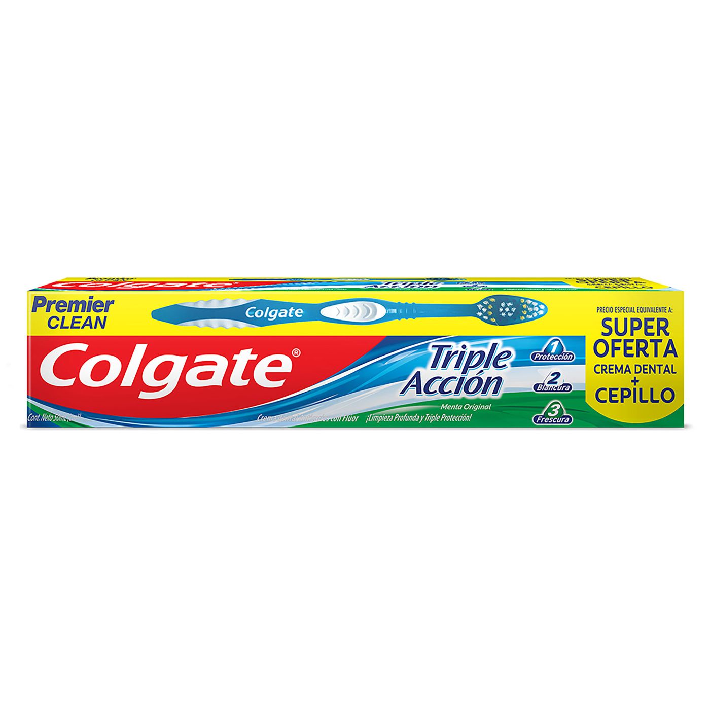 Crema Dental Colgate Triple Acción Menta Caja x 50 mL + Cepillo Dental Colgate Premier Clean x 1 Ud Súper Oferta