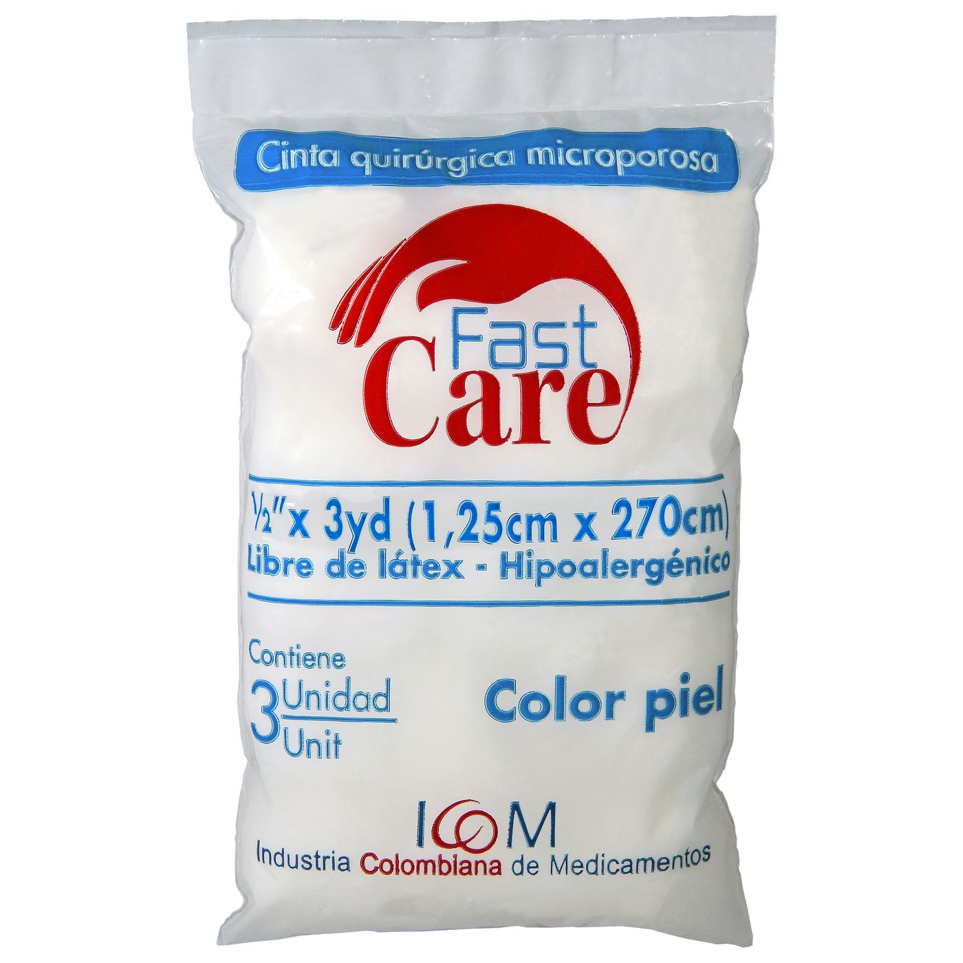 Cinta Quirúrgica Microporosa Icom Fast Care Piel 1/2 x 3 Yd Paquete x 3 Uds