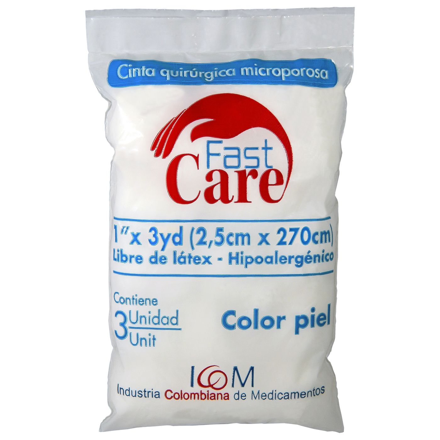 Cinta Quirúrgica Microporosa Icom Fast Care Piel 1 x 3 Yd Paquete x 3 Uds