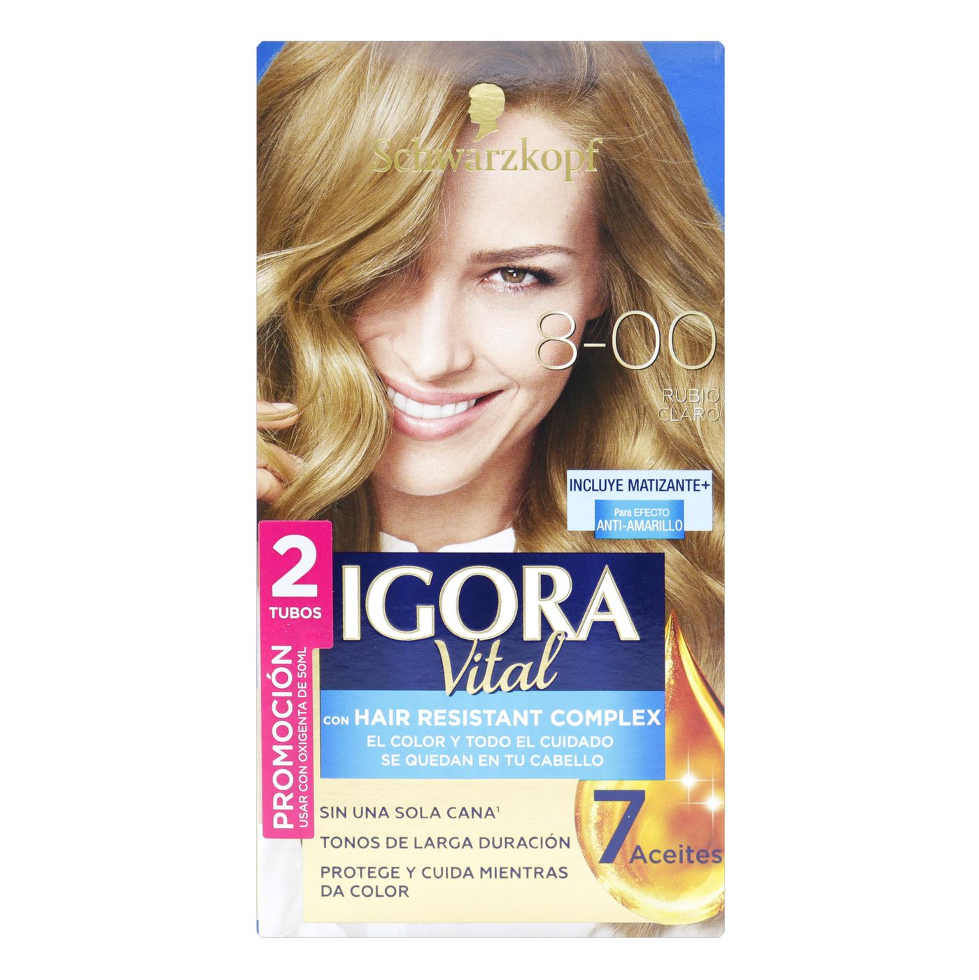 Tintura Permanente Schwarzkopf Igora Vital 8-00 Rubio Claro x Caja Promoción 2 Tubos.