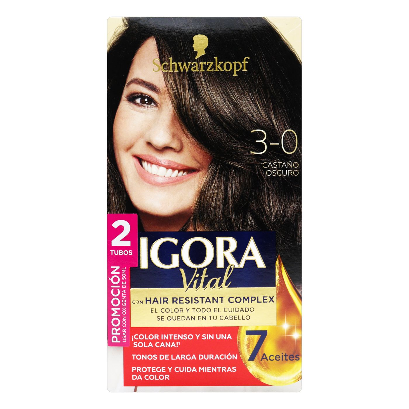 Tintura Permanente Schwarzkopf Igora Vital 3-0 Castaño Oscuro x Caja Promoción 2 Tubos.