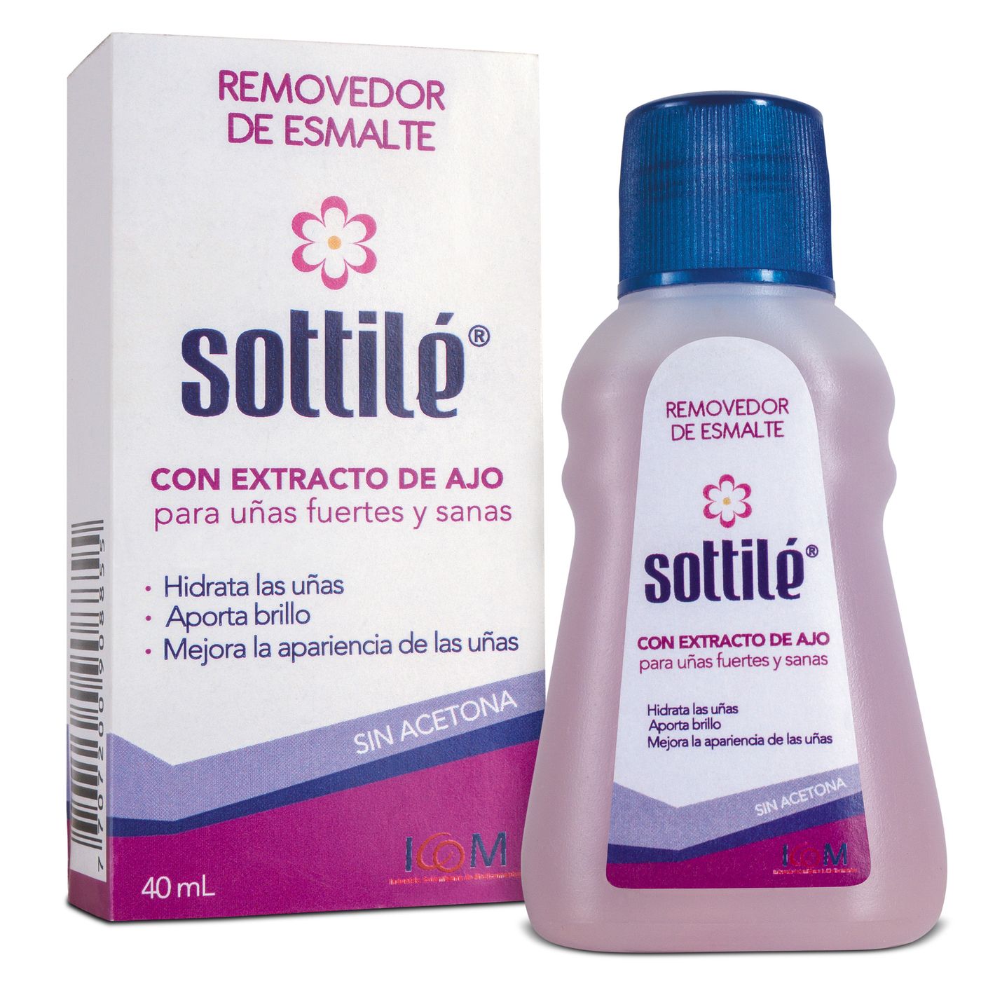 Removedor de Esmalte Icom Sottilé con Extracto de Ajo Frasco x 40 mL