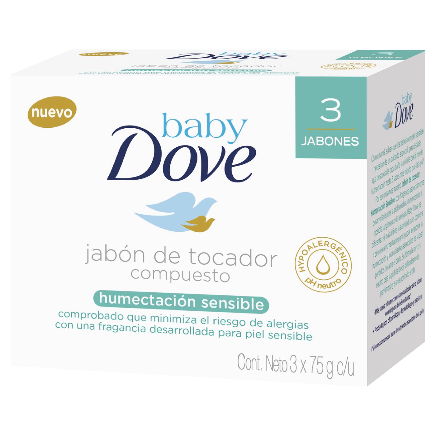 Jabón Dove Baby Humectación Sensible Barra X 75 G X 3 Uds.