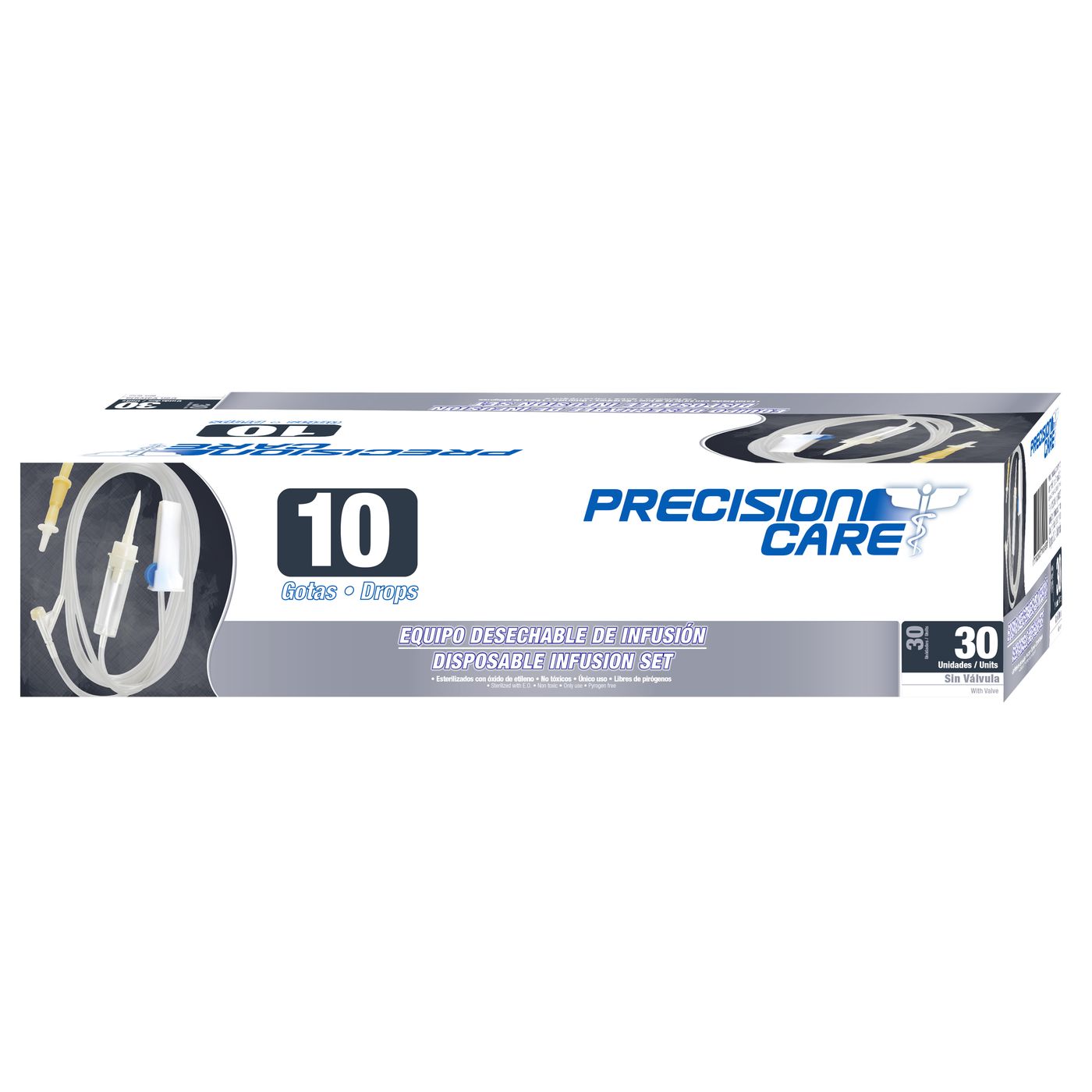 Equipo de Infusión Precisión Care Desechable Sin Válvula Caja x 30 Uds