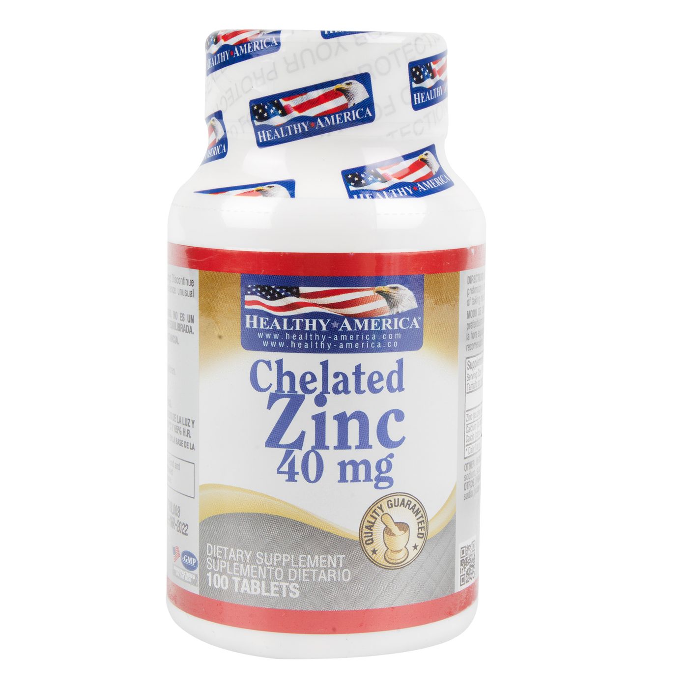 Suplemento Dietario Chelated Zinc Healthy America Frasco X 100 Tabletas.
