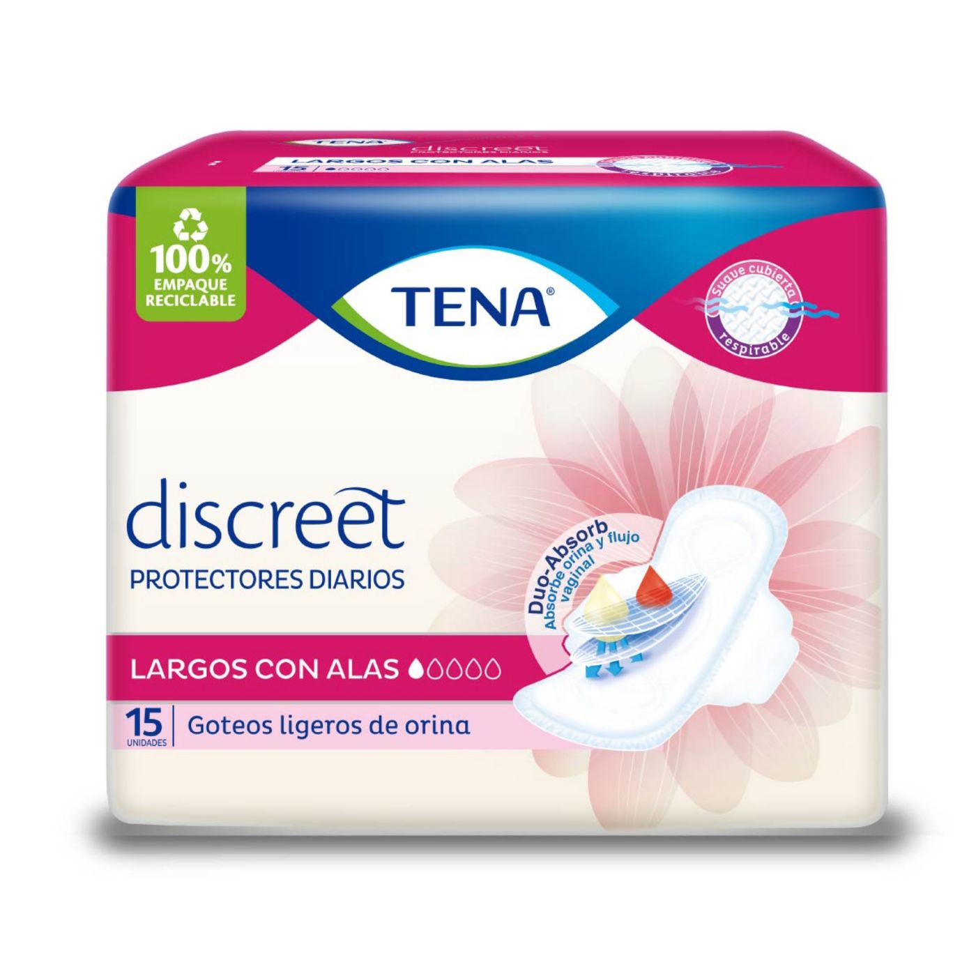 Protectores Tena Largos con Alas Paquete x 15 Uds