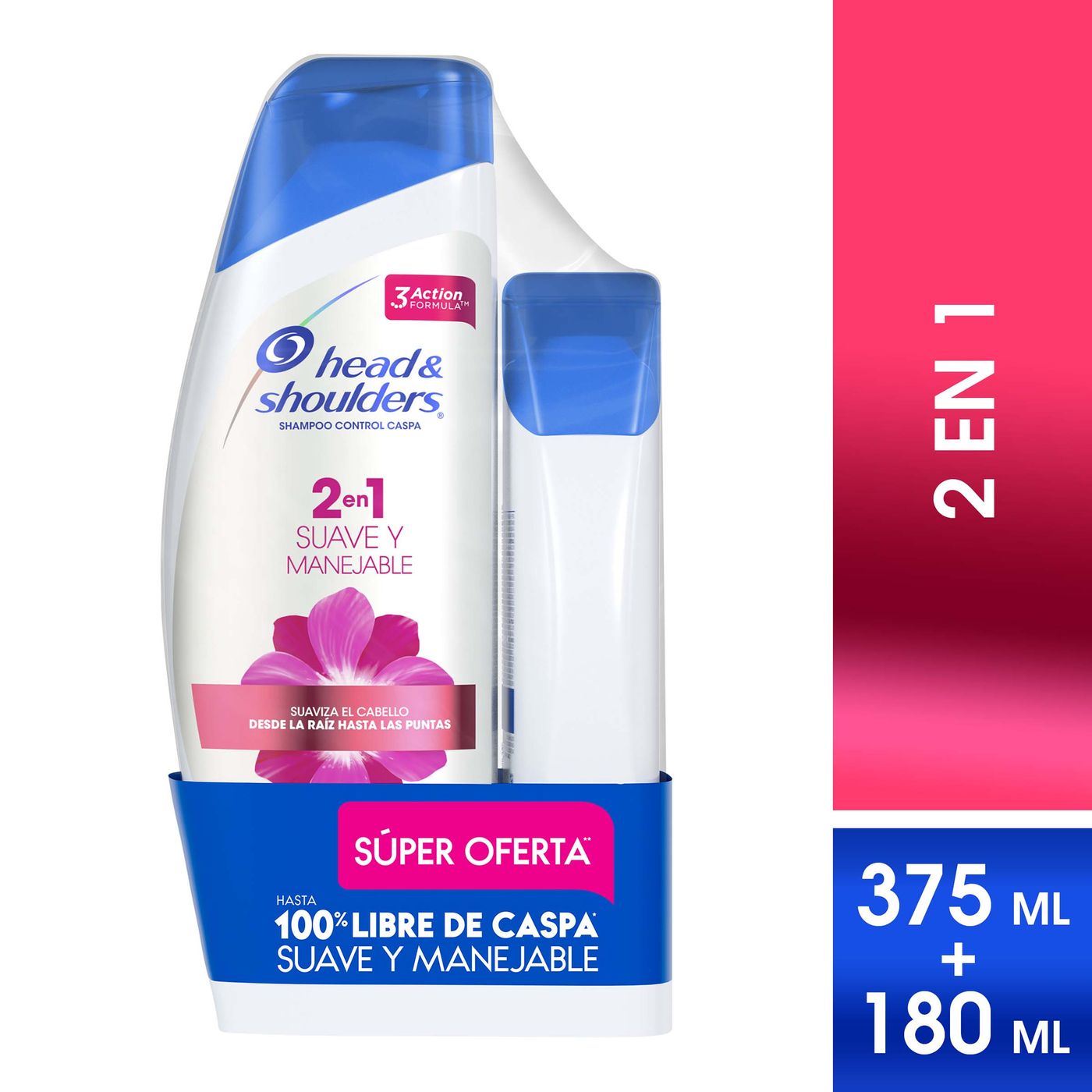 Shampoo Head & Shoulders 2 en 1 Suave y Manejable Frasco x 375 mL + Shampoo Head & Shoulders 2 en 1 Suave y Manejable Frasco x 180 mL Súper Oferta.