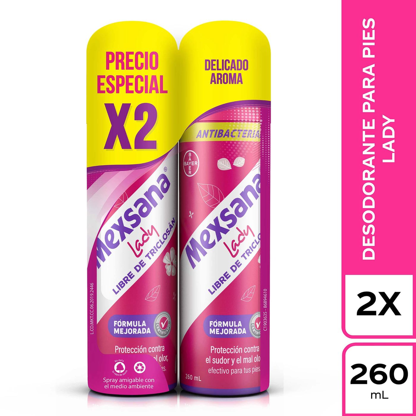 Desodorante para Pies Mexsana Lady Bayer Spray x 260 mL x 2 Uds Precio Especial.