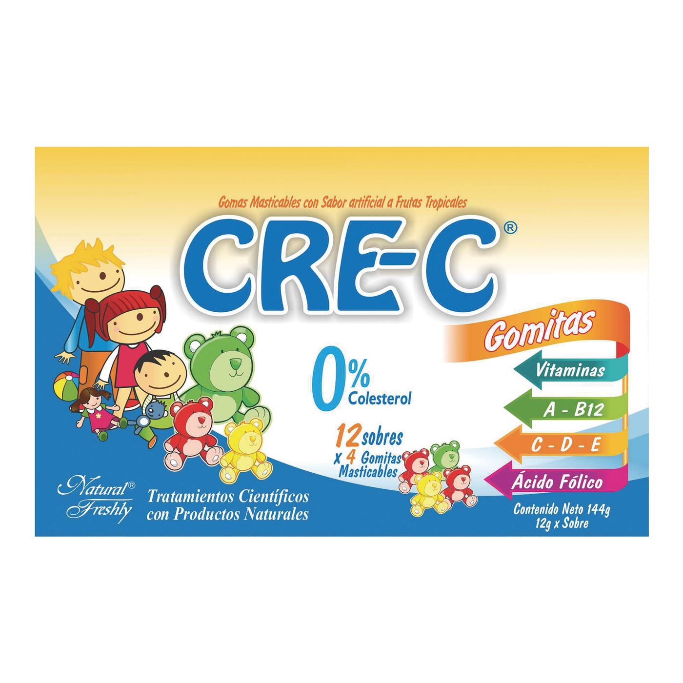 Gomas Masticables Cre-C Natural Freshly Frutas Tropicales Caja X 12 Sobres X 4 Uds.