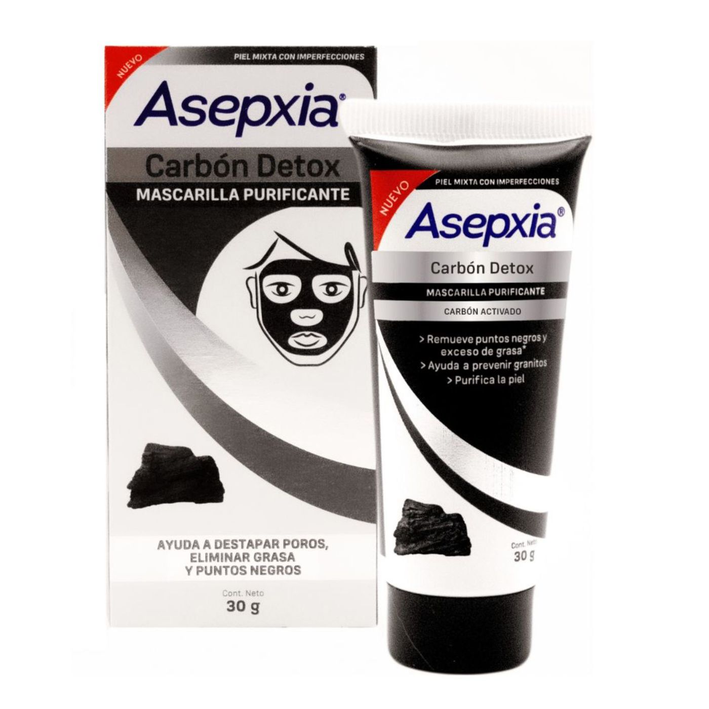 Mascarilla Facial Asepxia Carbón Detox Tubo x 30 g
