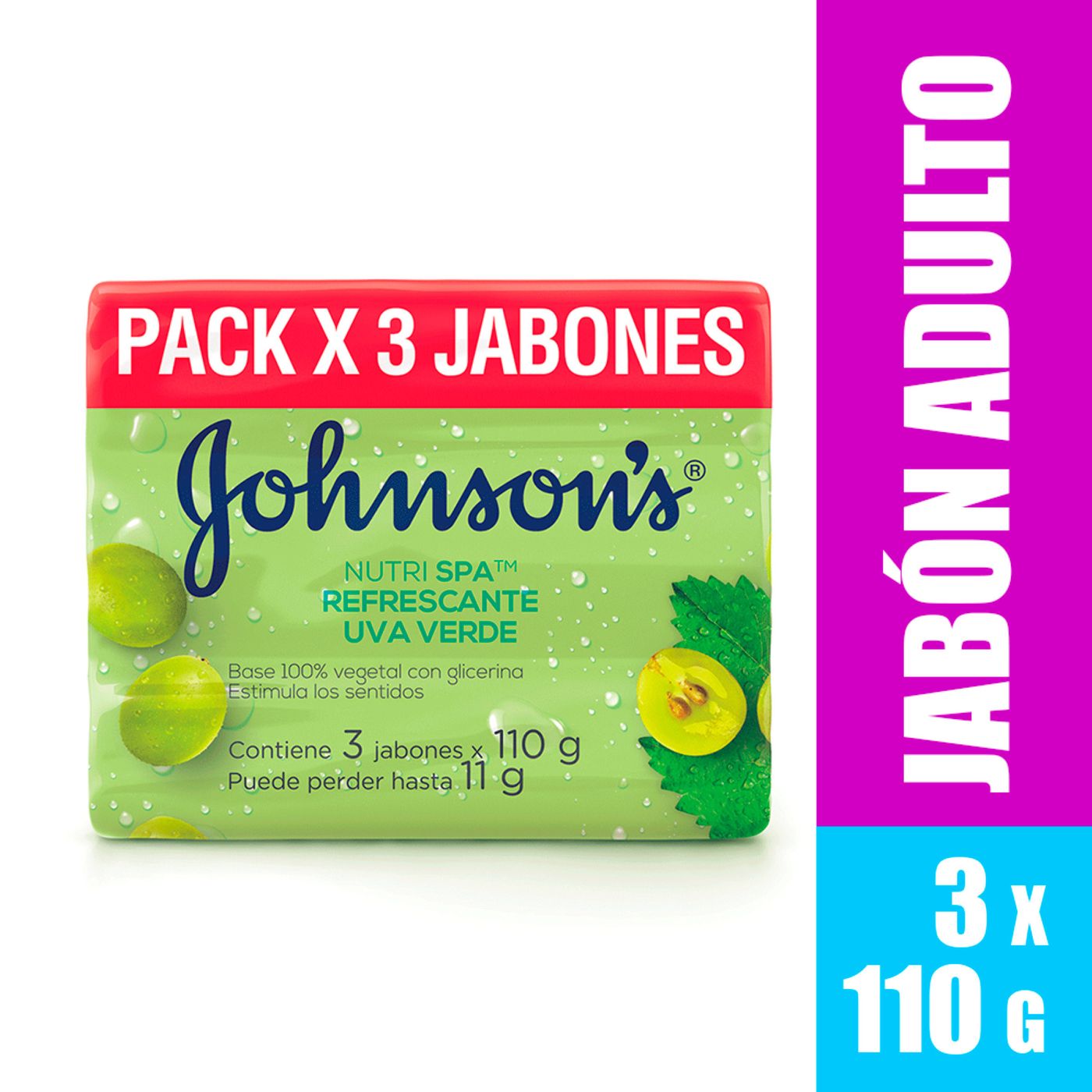 Jabón Johnsons Uva Verde Barra x 110 g x 3 Uds