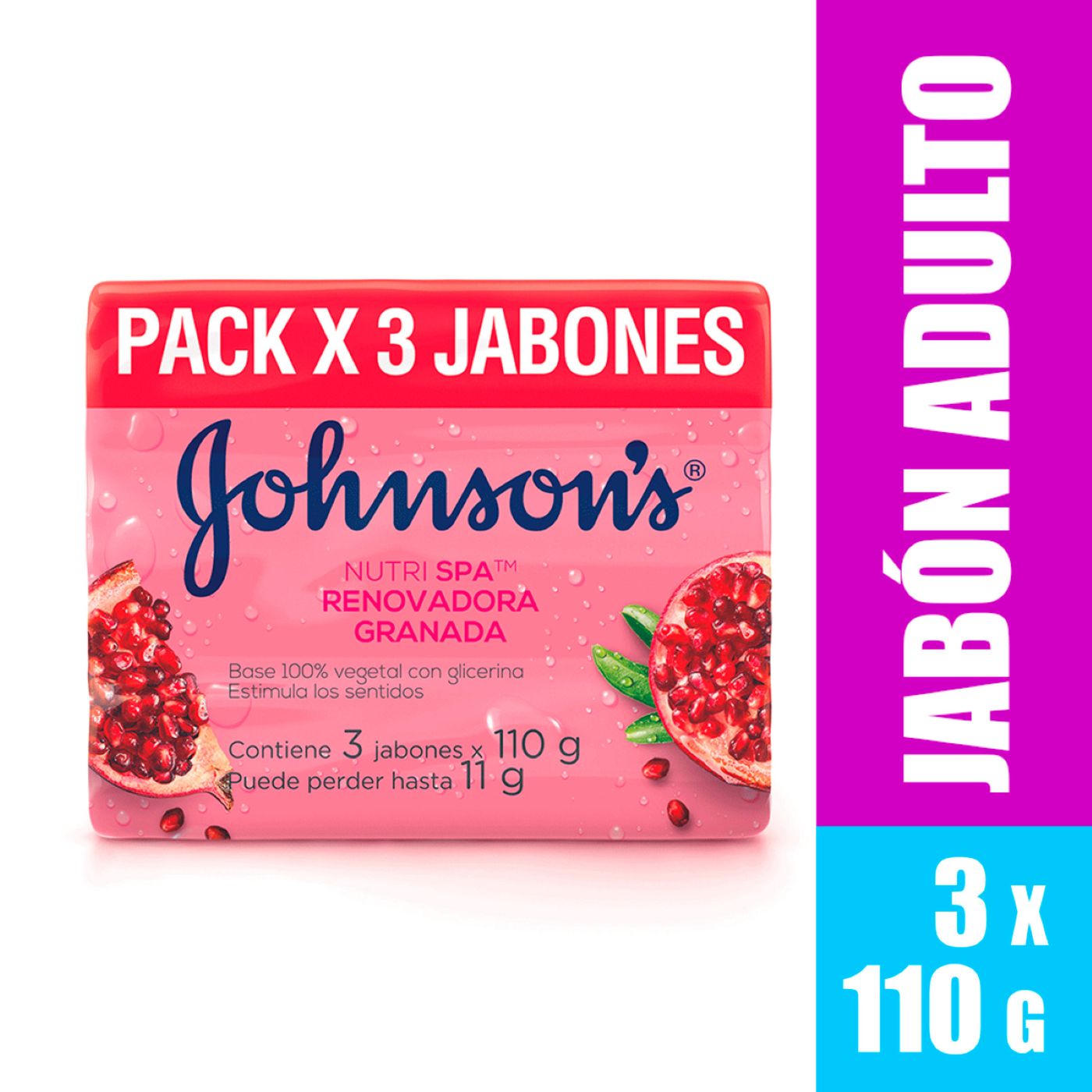 Jabón Johnsons Granada Barra x 110 g x 3 Uds