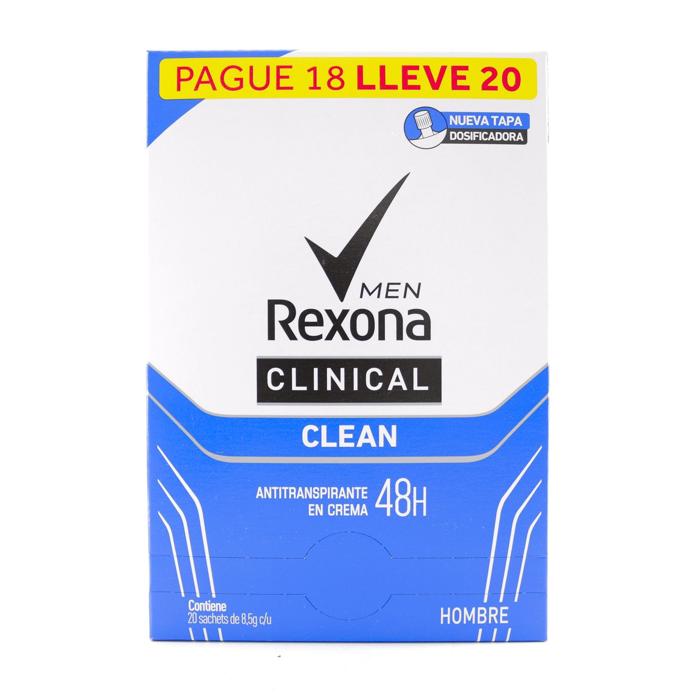 Antitranspirante Rexona Men Clinical Clean Sachet X 8.5 G X Caja X 20 Uds Pague 18 Lleve 20.