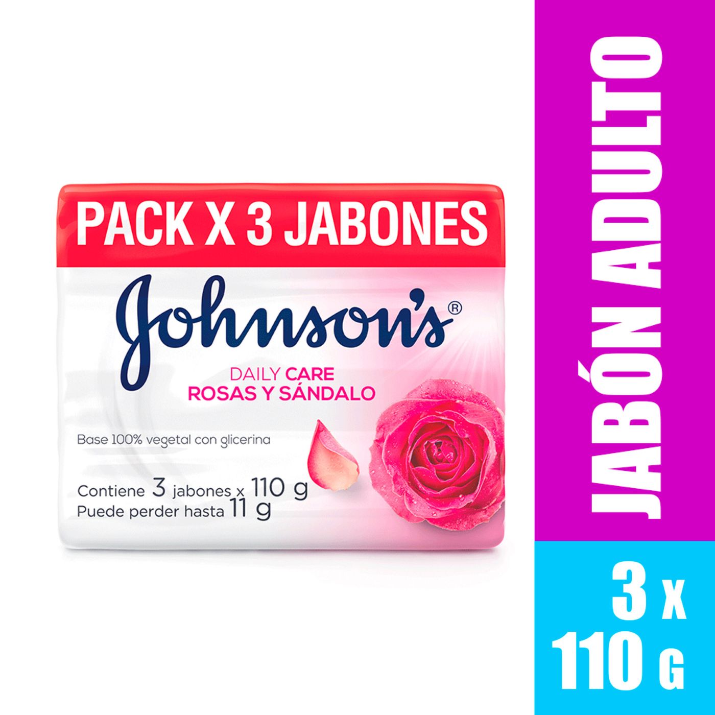Jabón Johnsons Rosas y Sándalo Barra x 110 g x 3 Uds
