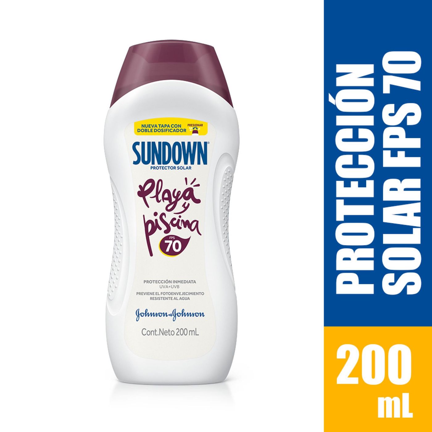 Protector Solar Sundown FPS 70 Playa y Piscina Frasco x 200 mL.