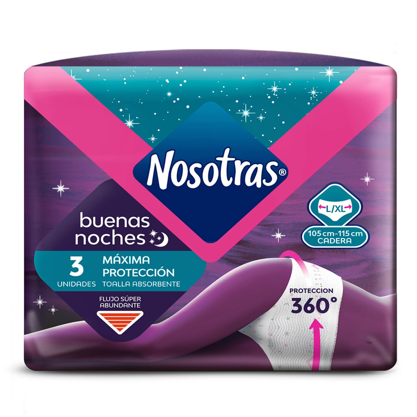Toallas Higiénicas Nosotras Buenas Noches Máxima Protección Talla L/xL Empaque x 3 Uds.