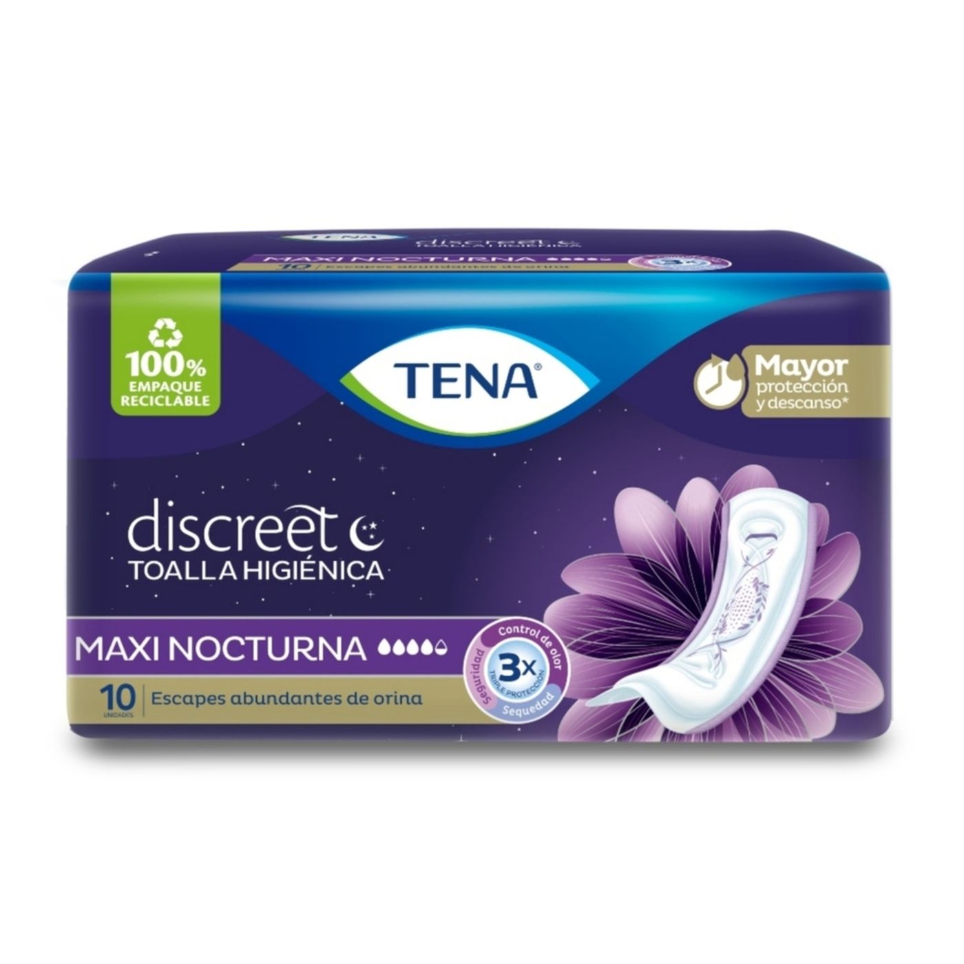 Toalla Higiénica Tena Discreet Maxi Nocturna Paquete x 10 uds