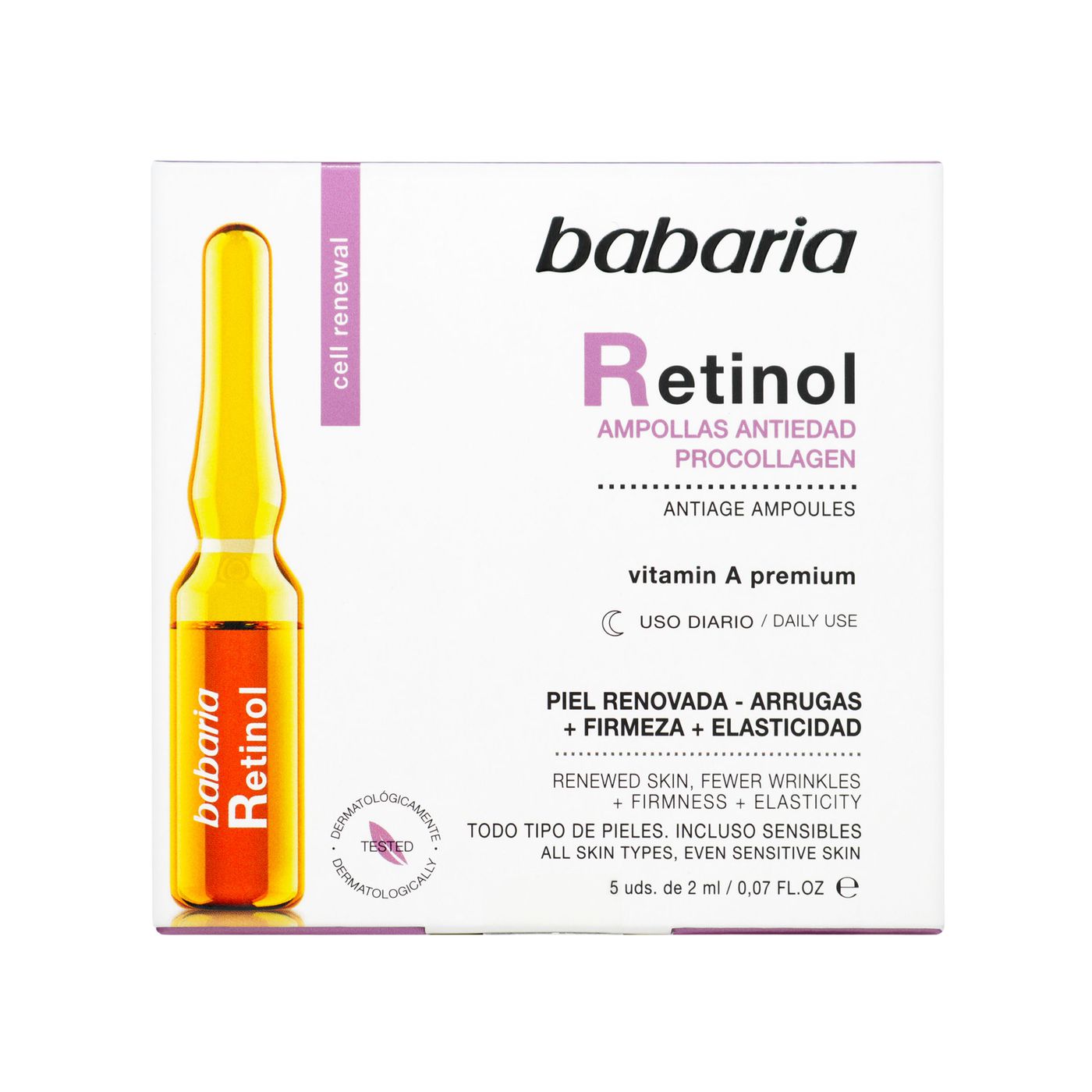 Ampolla Antiedad Procollagen Retinol Babaria de 2 mL Caja x 5 Uds