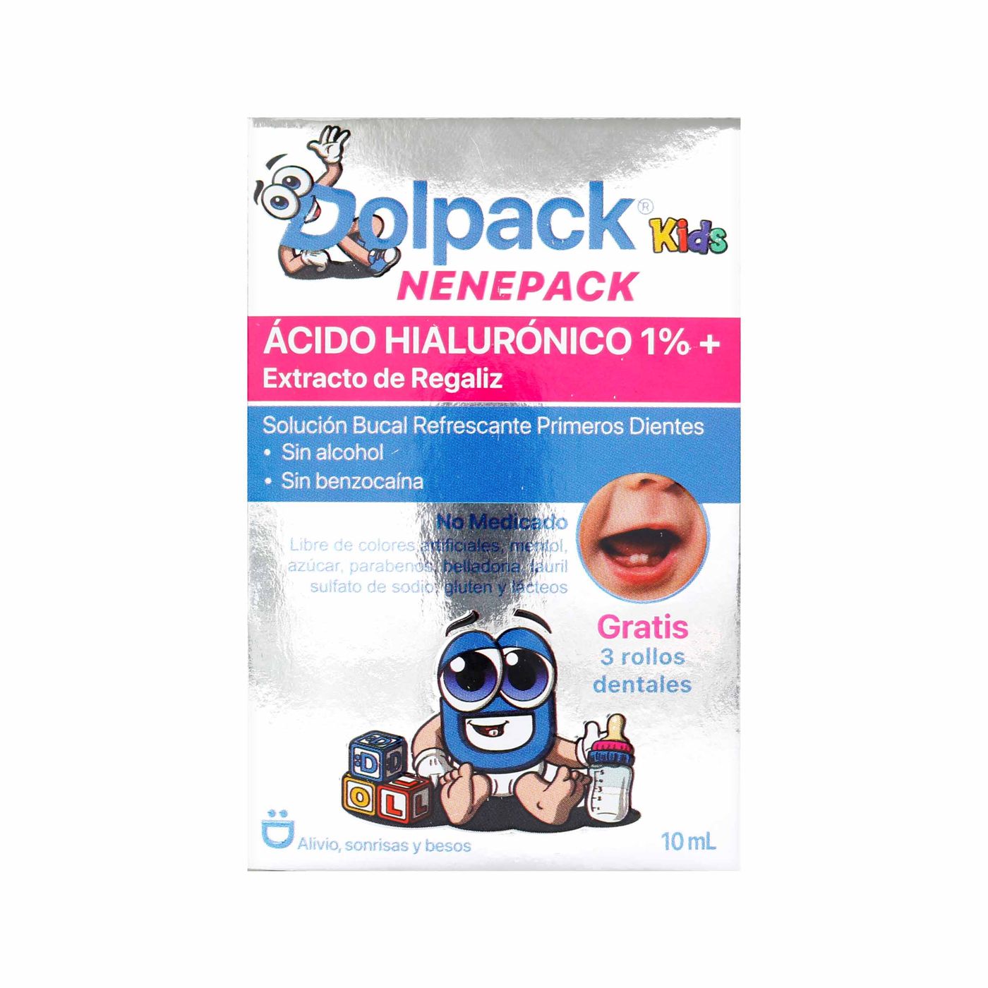 Solución Bucal Dolpack Kids Nenepack Frasco x 10 mL + 3 Rollos Dentales