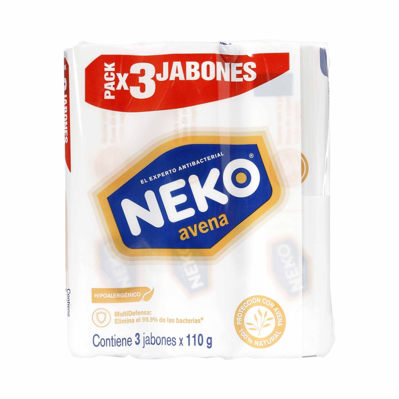 Jabón Antibacterial Avena Neko 110g Paquete x 3 Unds