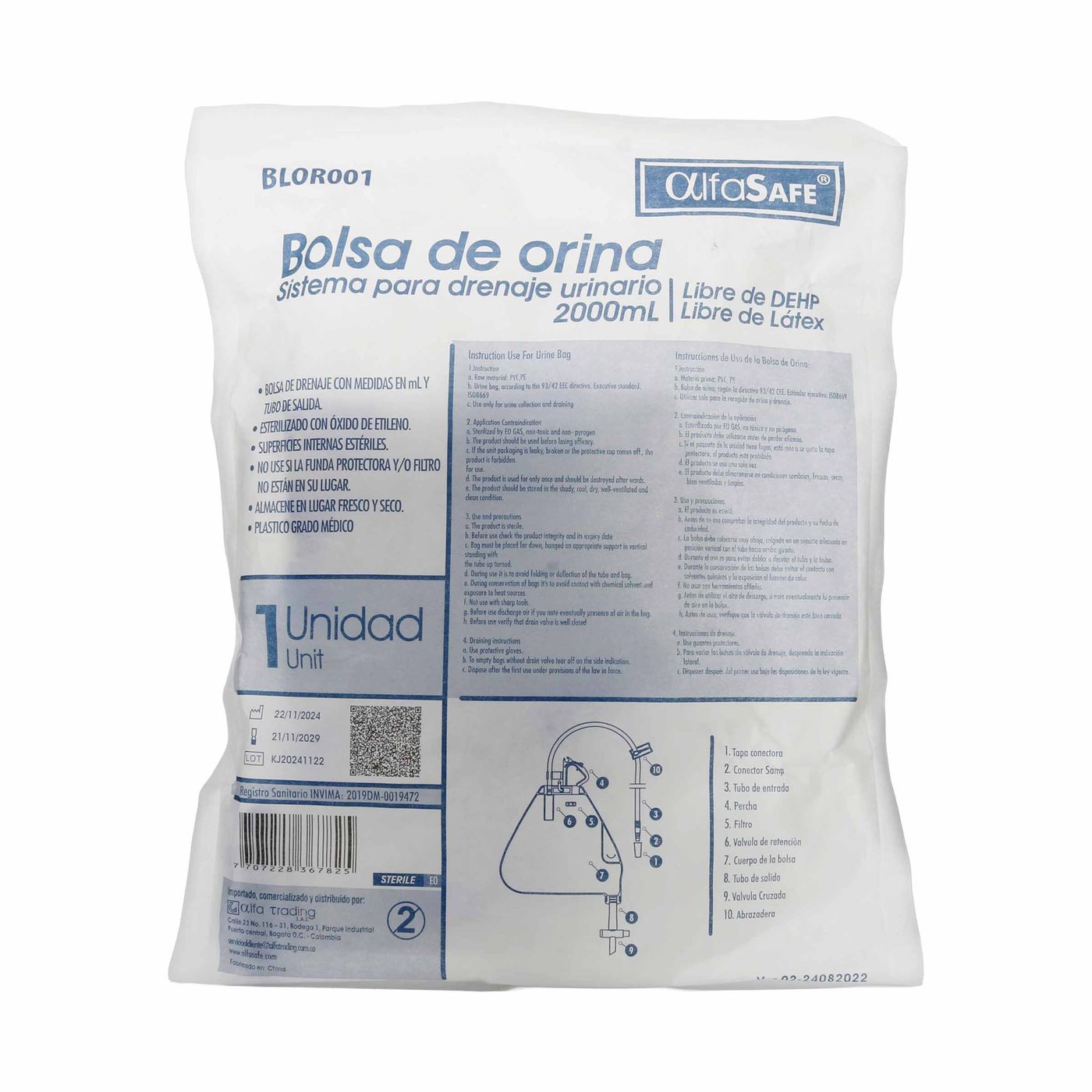 BOLSA RECOLECTORA ORINA 2000 ML ALF