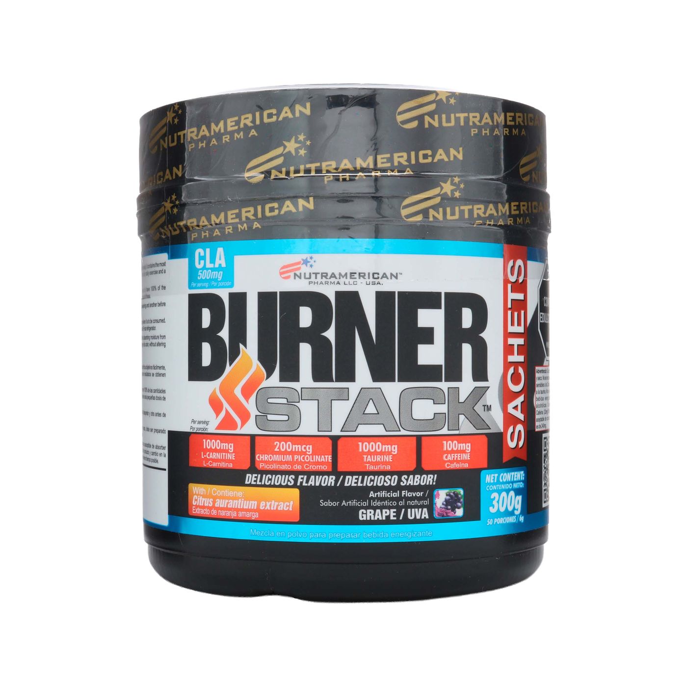 Burner Stack Sabor Uva 50 Sobres Nutramerican Tarro x 300g